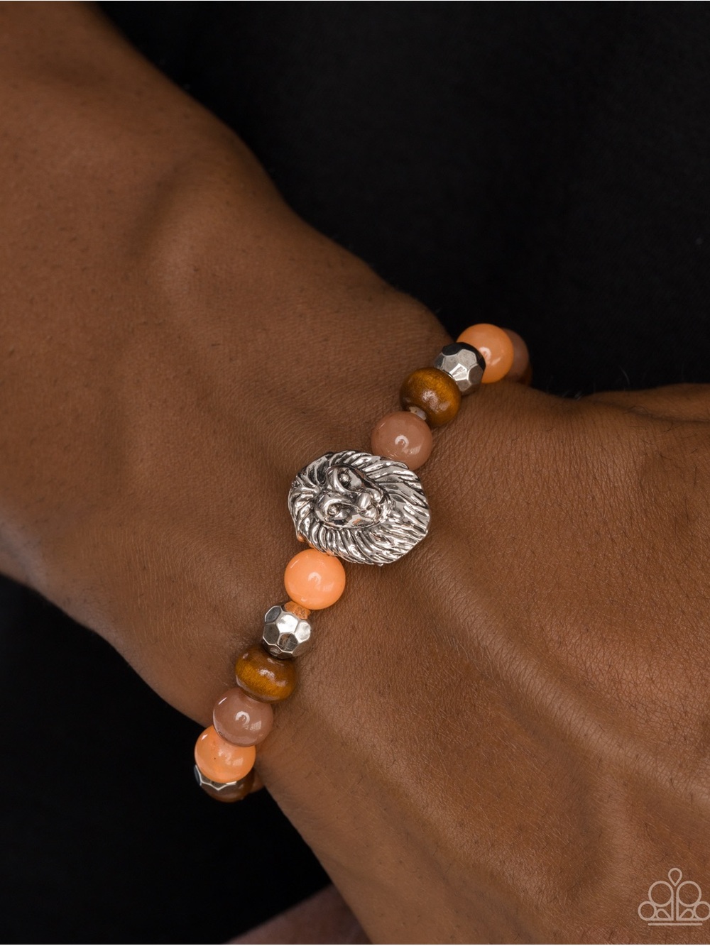 Lion Head Beaded Bracelet in Peach and Brown